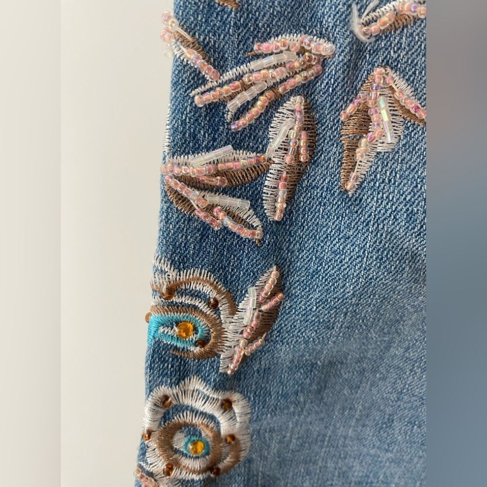 Vintage Y2K Low Rise Flare Jeans Embellished Beaded Embroidered Fairy Boho 27 - Picture 8 of 16